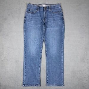 Lee Jeans Mens 33x30 Straight Leg Regular Fit Medium Wash Blue Denim Stretch